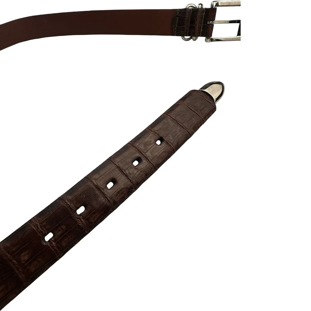 Bespoke Dark Brown Genuine Crocodile Brass Buckle Belt Size Mens 36 NWOT